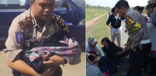Mendadak Viral..., Seorang Ibu Melahirkan di Pinggir Tol Cipali Dibantu Polisi