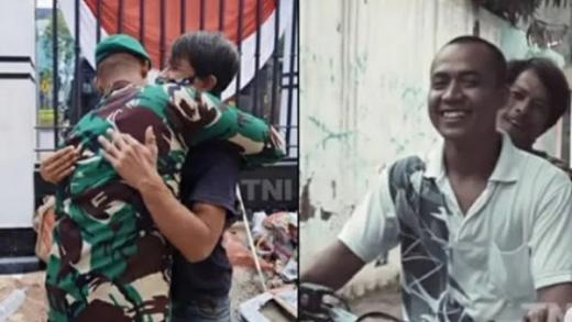 Viral Prajurit TNI Bertemu Teman Lamanya yang Kini Jadi Kuli Bangunan