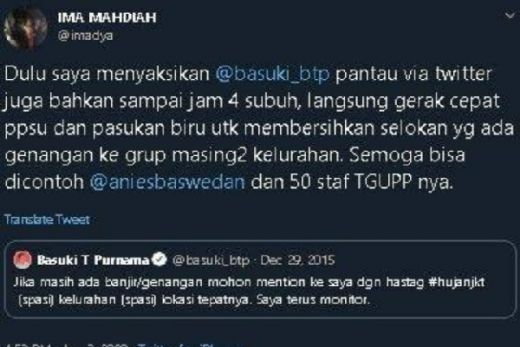 Ima PDIP, Kenang Ahok Pantau Banjir via Twitter