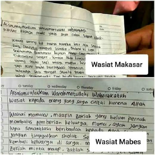 Surat Wasiat Bomber Makassar dan Penyerang Mabes Polri Mirip, Ini Kata Pengamat dan BNPT