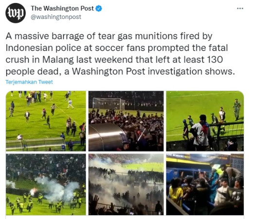 Hasil Investigasi Washington Post: Polisi Tembakkan 40 Lebih Amunisi, Termasuk Gas Air Mata di Kanjuruhan