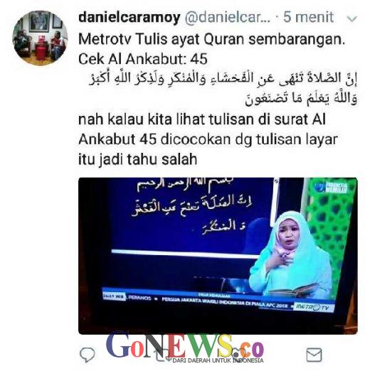 Salah Tulis Ayat Alquran, Metro TV Dituntut Minta Maaf