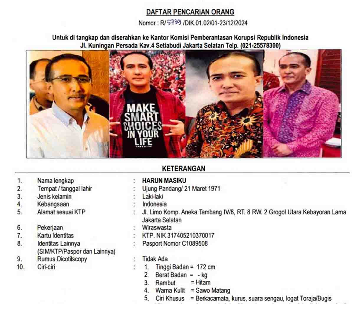 KPK Kembali Rilis DPO Harun Masiku, Seruan Penangkapan Jadi Sorotan