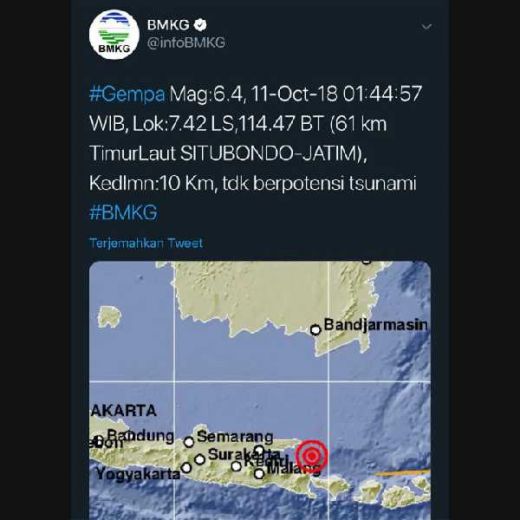Breaking News: Gempa 6,4 SR Guncang Situbondo Jawa Timur
