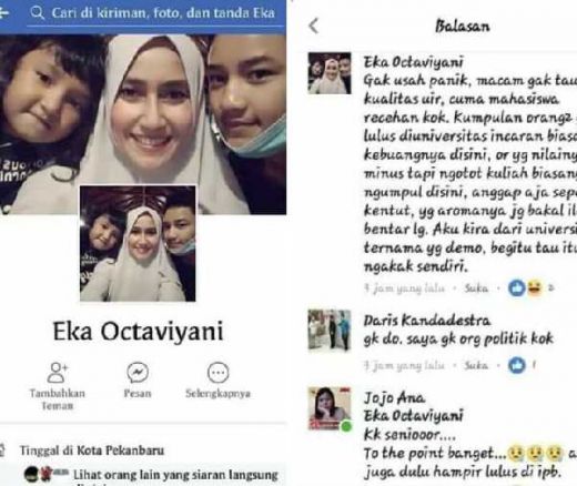 Lecehkan Aksi Demo Mahasiswa, Alumnus dan Mahasiswa UIR Laporkan Akun Facebook Eka Octaviyani ke Polda Riau