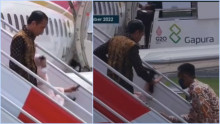 Iriana Terpeleset saat Menuruni Tangga Pesawat, Jokowi Larang Paspampres Menyentuhnya