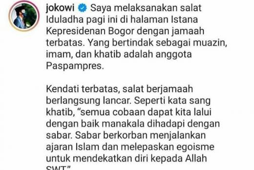 Jokowi Sebut Khatib dan Muazin Solat Idul Adha di Istana adalah Paspampres, Netizen: Kan Solat Ied Gak Pakai Azan Pak!
