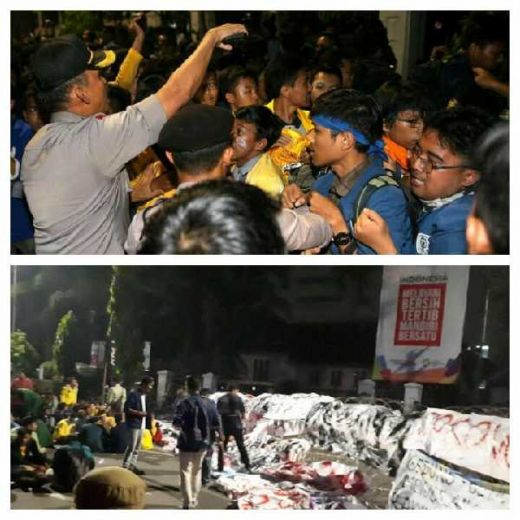 ￼Hingga Tengah Malam, Mahasiswa Masih Bertahan di Depan Istana,1 Pendemo dan 3 Polisi Terluka