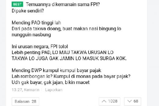 3 Komentar Terbaik Netizen soal FPI yang Minta Anies Stop DWP pasca Temuan Kondom dan Miras