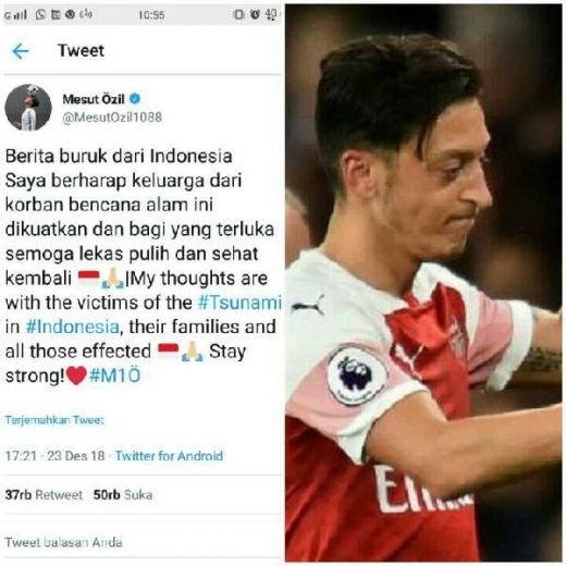 Pakai Bahasa Indonesia, Kapten Arsenal Oezil, Bersimpati atas Tsunami Selat Sunda di Twitter