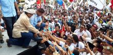Kampanye di Bali, Prabowo Bangga Spanduk Pendukungnya dari Karung Beras