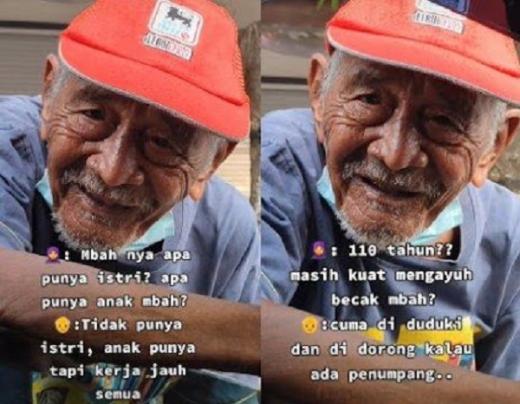 Viral, Kakek Usia 110 Tahun Masih Kerja Jadi Tukang Becak, Tak Kuat Mengayuh hanya Mendorong