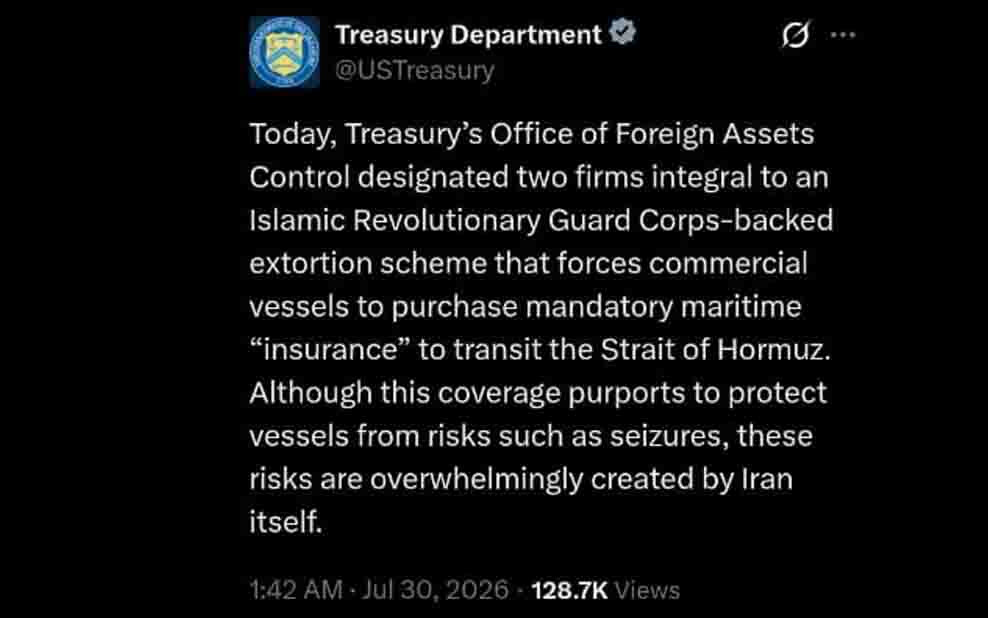 AS Tertibkan Jalur Selat Hormuz, Sanksi Dua Perusahaan Asuransi IRGC